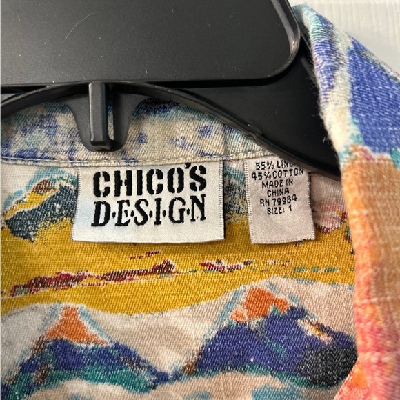 Chicos Linen Cotton Aztec Southwestern Print Jacket SZ 1/M - Picture 3 of 6